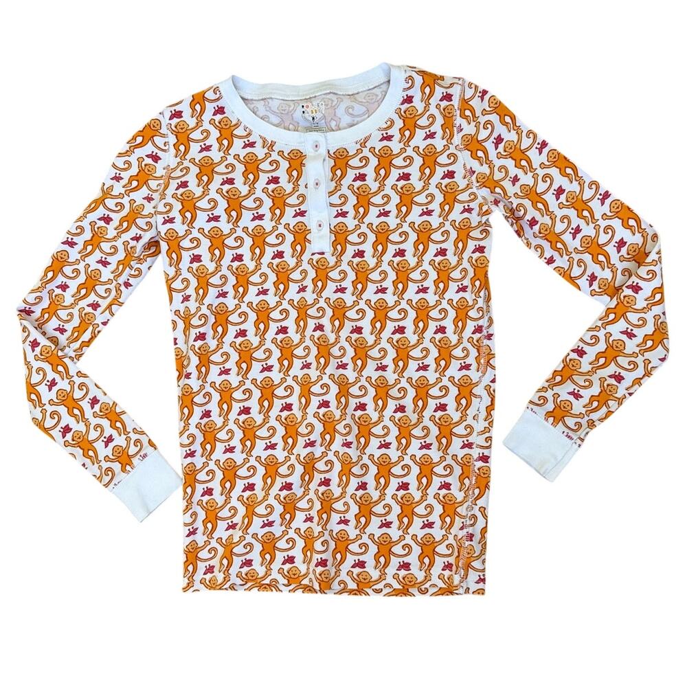 Roller Rabbit Orange Monkey Henley Pajama Top Size 14 years